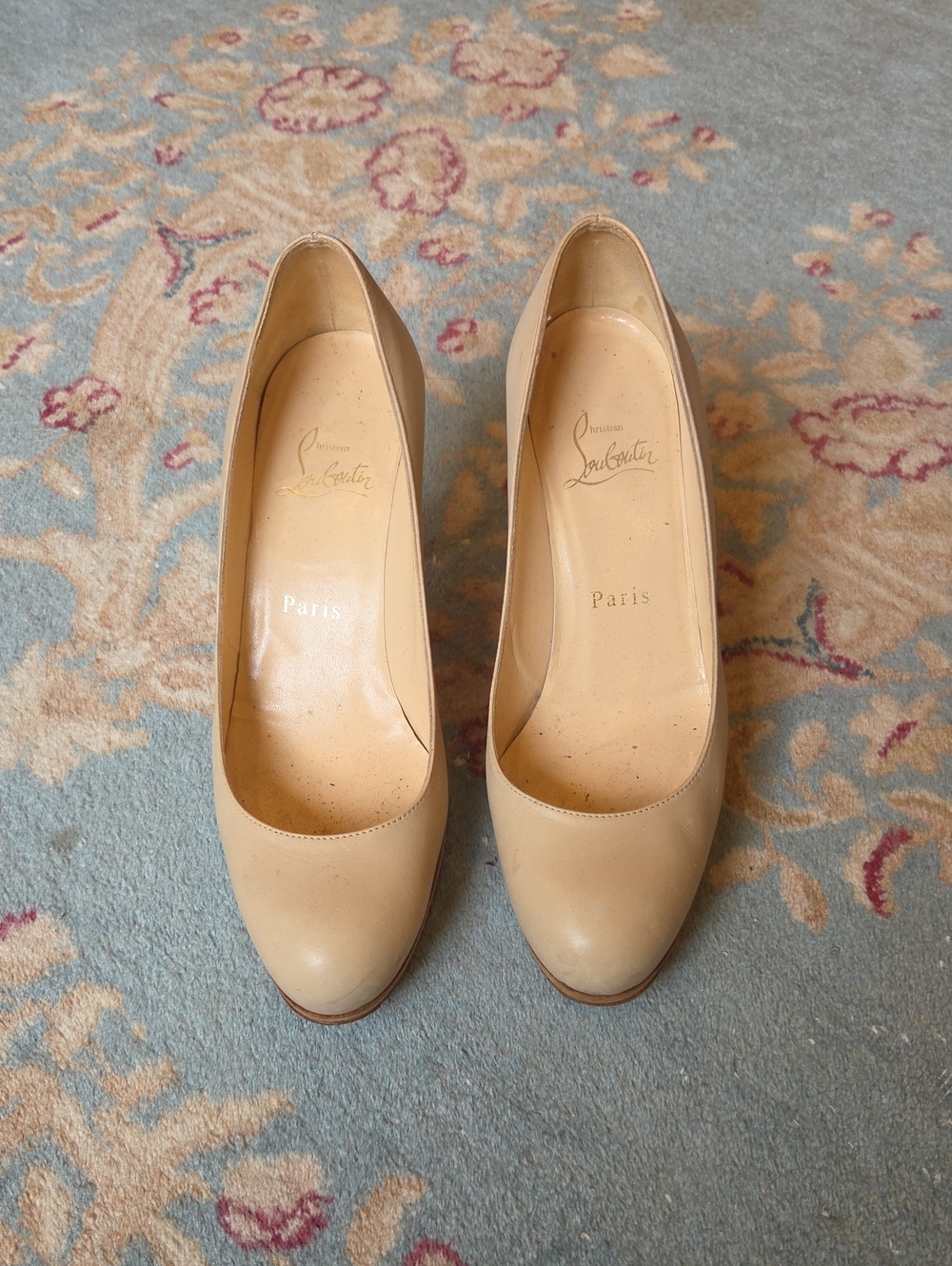 Christian Louboutin Women's Beige Platform Pumps Shoes Heels Sz 37 Italy $950 - Picture 2 of 5